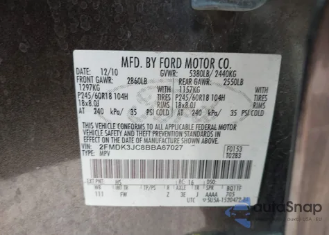 2011 Ford Edge Sel z USA, uszkodzony, nr VIN 2FMDK3JC8BBA67027